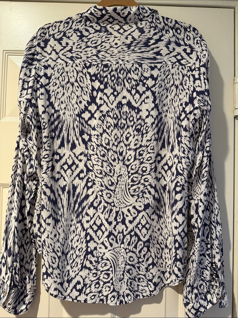 Lilly Pulitzer Navy & White Ikat Print Button-Down Shirt Casual Office Preppy L - Picture 6 of 12